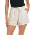 thumbnail image 1 of HDE Women's High Waisted Linen Blend 4" Inseam Drawstring Shorts Khaki Sand XS, 1 of 6