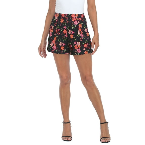 HDE Women's High Waisted Linen Blend Shorts with Pockets Black Daffodil S