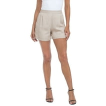 HDE Women's High Waisted Linen Blend Shorts with Pockets Gray Beige L