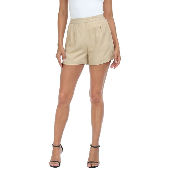 HDE Women's High Waisted Linen Blend Shorts with Pockets Khaki S