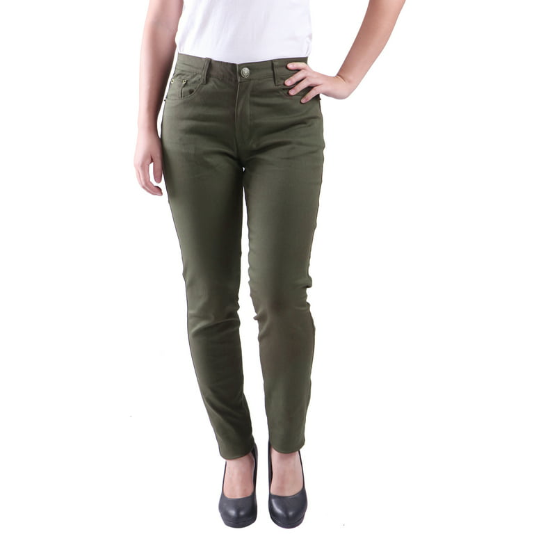 HDE Women's Jeans Jeggings Five Pocket Stretch Denim Pants Olive Green XL 