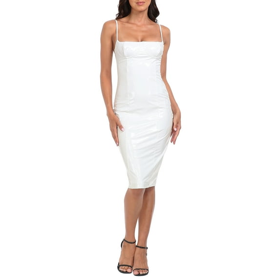 HDE Women's Latex Midi Bodycon Dress Party Balconette Dresses White XS