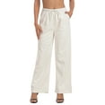 thumbnail image 1 of HDE Women's Linen Drawstring Pants Wide Leg Trouser with Pockets Khaki Sand - L, 1 of 6