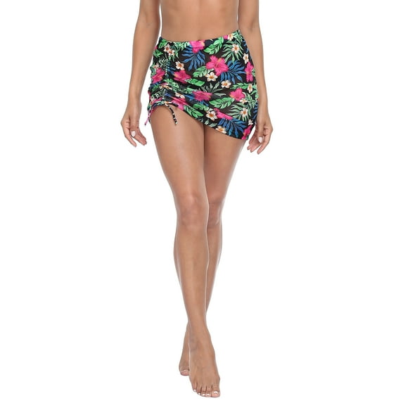 HDE Women's Mesh Mini Skirt Sheer Swimsuit Cover Up Black Floral L