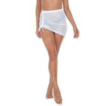 HDE Women's Mesh Mini Skirt Sheer Swimsuit Cover Up White XXL