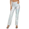thumbnail image 1 of HDE Women's Metallic Faux Leather Pants High Waisted Trousers Holographic 8, 1 of 6