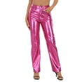 thumbnail image 1 of HDE Women's Metallic Faux Leather Pants High Waisted Trousers Hot Pink 10, 1 of 6