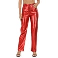 thumbnail image 1 of HDE Women's Metallic Faux Leather Pants High Waisted Trousers Red 8, 1 of 6