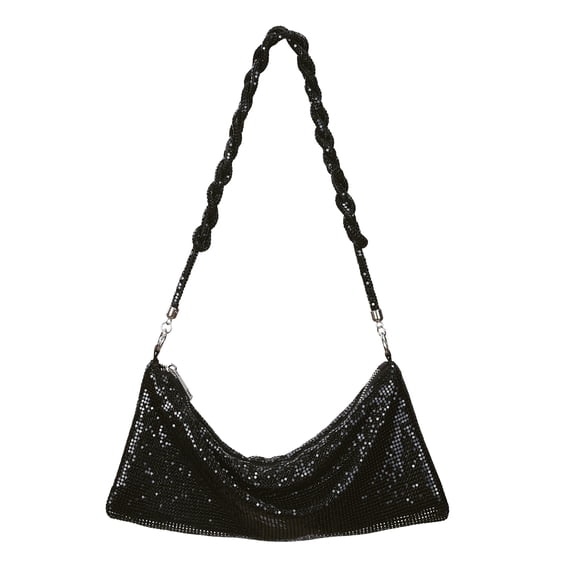 HDE Women's Metallic Mesh Evening Bag Braid Knotted Shoulder Purse Black