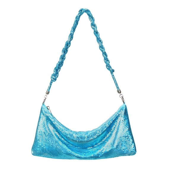 HDE Women's Metallic Mesh Evening Bag Braid Knotted Shoulder Purse Blue