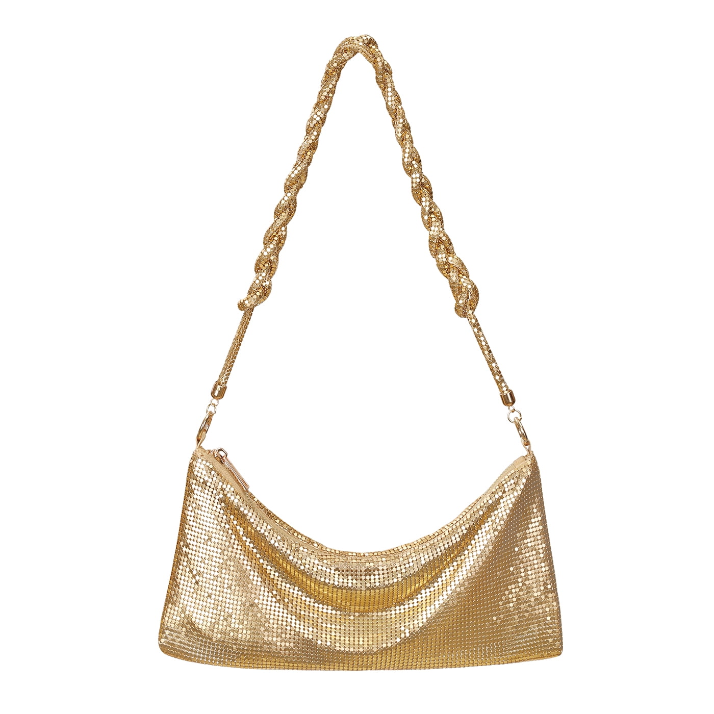 HDE Women s Metallic Mesh Evening Bag Braid Knotted Shoulder Purse Gold