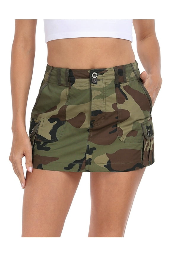Women's Micro Mini Mid Rise Cargo Skirt with Pockets Camo XL