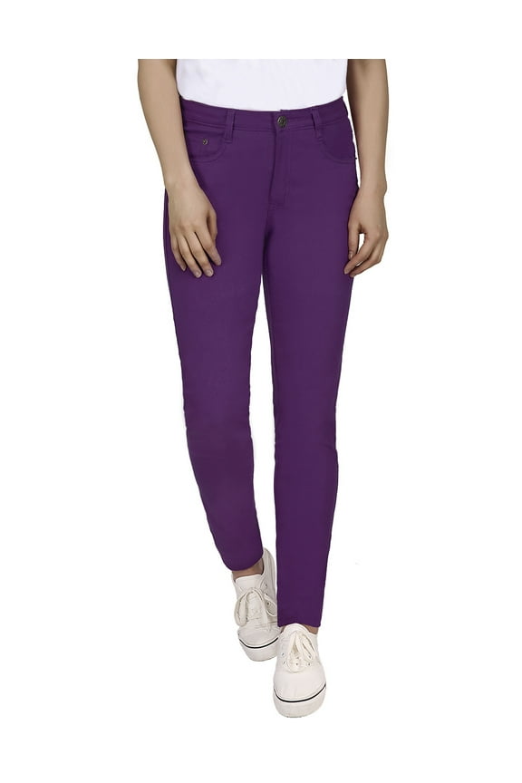 Women's Mid-Rise Stretchy Denim Slim Fit Skinny Jeans (Purple, X-Large)