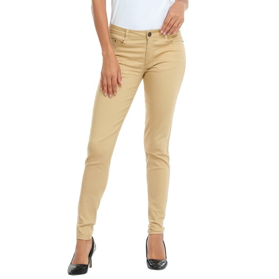 HDE Women's Mid-Rise Stretchy Denim Slim Fit Skinny Jeans Vanilla L