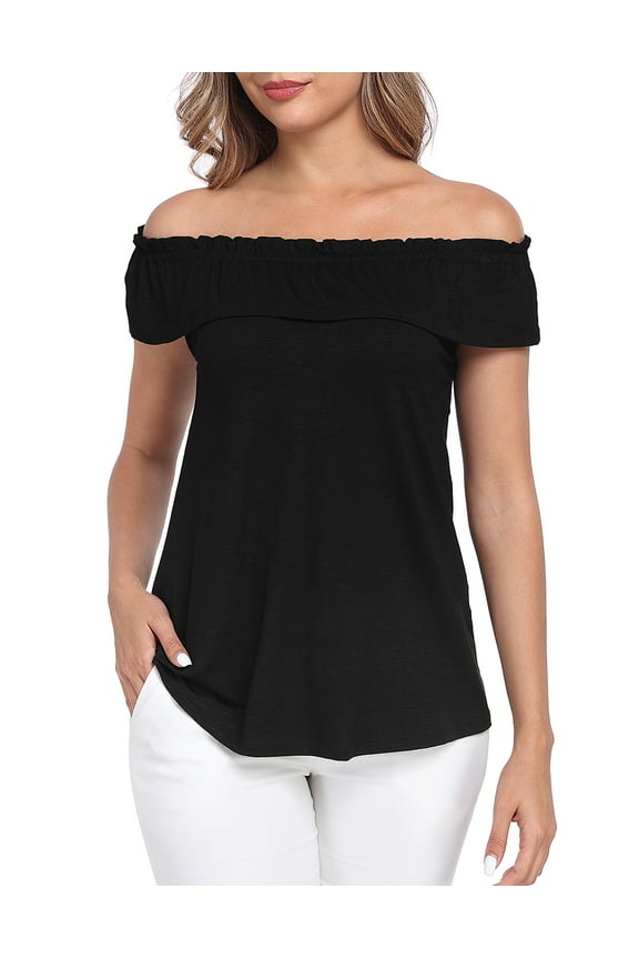 Women's Off Shoulder Top Convertible Ruffle Blouse Tops Black - XL