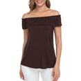 thumbnail image 1 of HDE Women's Off Shoulder Top Convertible Ruffle Blouse Tops Brown - L, 1 of 7