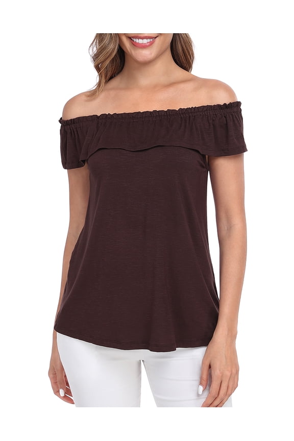 Women's Off Shoulder Top Convertible Ruffle Blouse Tops Brown - M