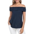 thumbnail image 1 of HDE Women's Off Shoulder Top Convertible Ruffle Blouse Tops Navy Blue - XL, 1 of 7