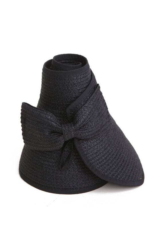 Women's Packable Roll Up Wide Brim Sun Visor Crushable Straw Beach Hat Bonnet Black