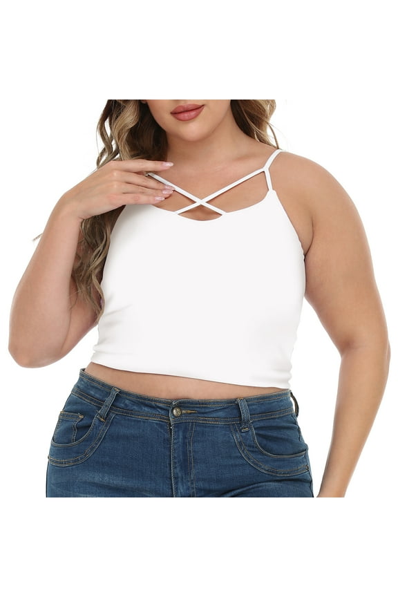 Women's Plus Size Bralette Reversible Strappy Cami White / Lilac Tropics 1X