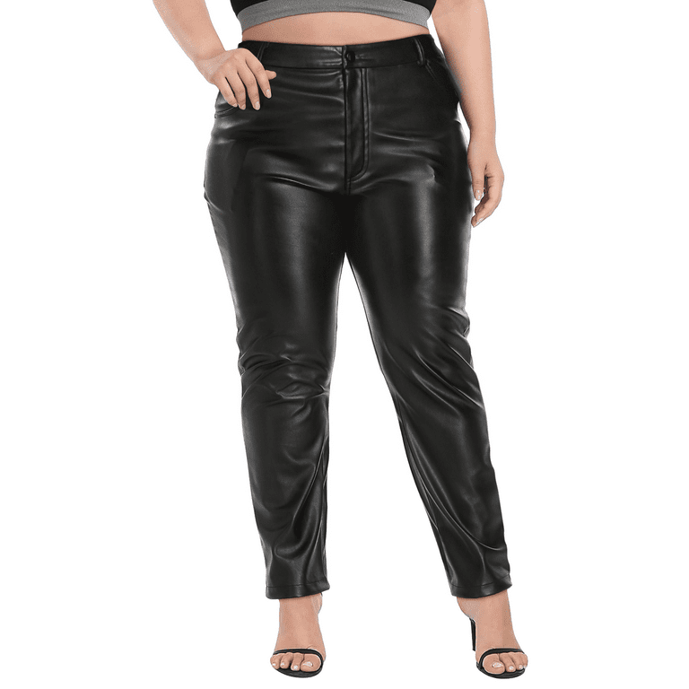HDE Women s Plus Size High Waisted Faux Leather Pants with Pockets Black 3X