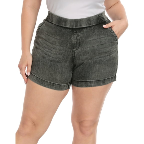 HDE Women's Plus Size Jean Shorts High Waisted Pull On Shorts Black 22