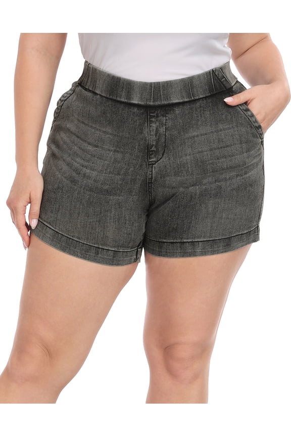 Women's Plus Size Jean Shorts High Waisted Pull On Shorts Black 24
