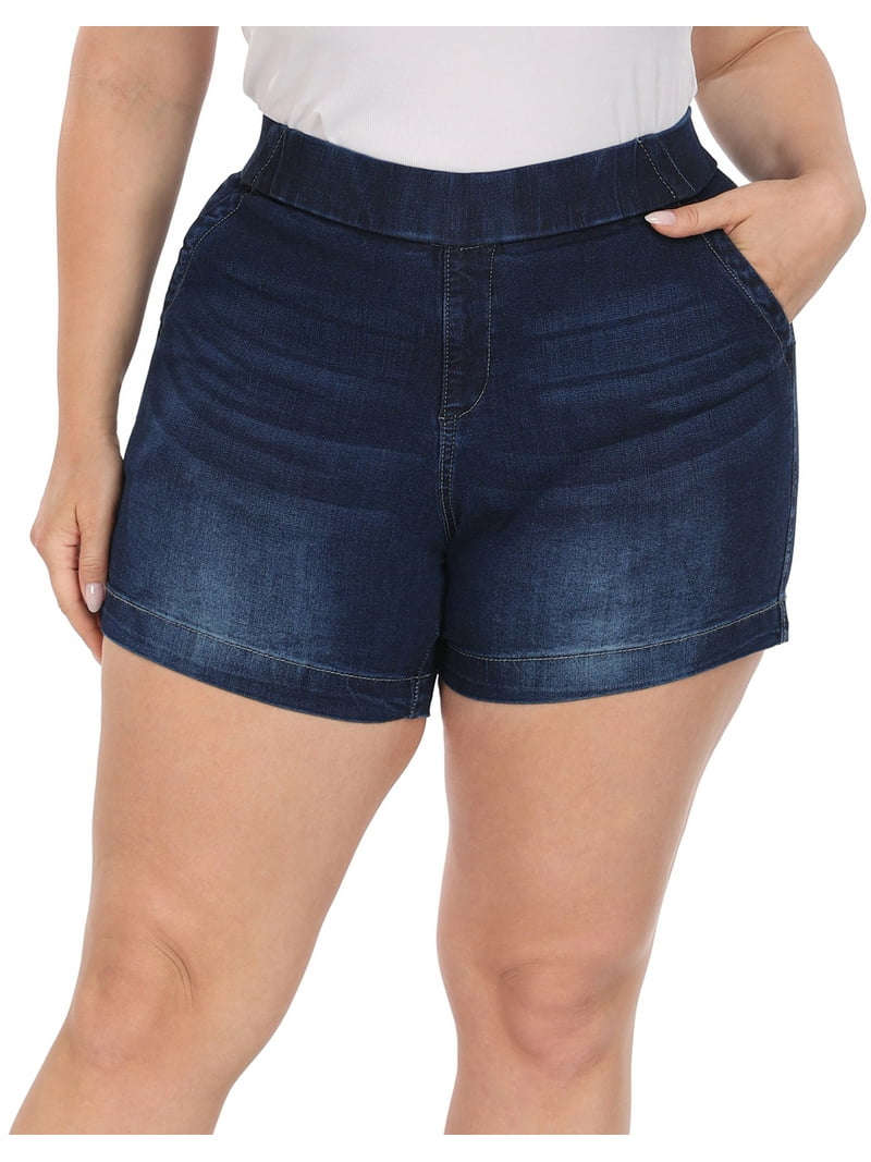 HDE Women's Plus Size Jean Shorts, High Waisted Pull On Style