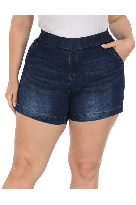Women's Plus Size Jean Shorts High Waisted Pull On Shorts Dark Blue 22