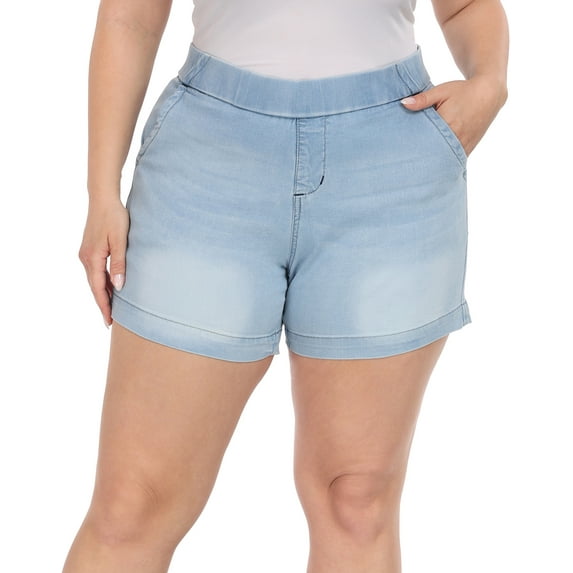 HDE Women's Plus Size Jean Shorts High Waisted Pull On Shorts Light Blue 14