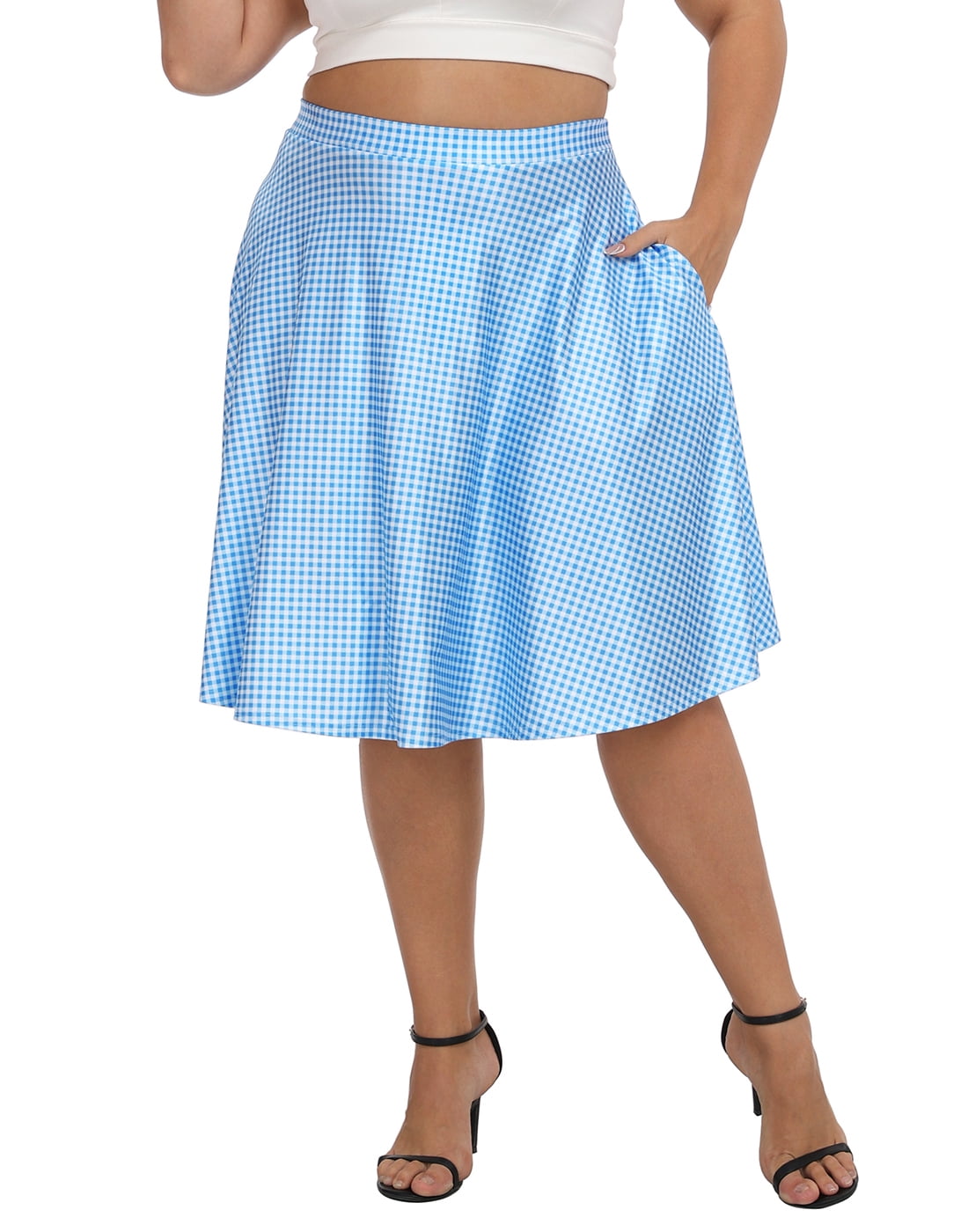 ｋｎｅｅ　ｌｅｎｇｔｈ　ｃｕｒｖｅ　ｓｋｉｒｔ（４７０ＨＳ８８１－０４００） HDE Women's Plus Size Midi Knee Length Skater Skirt with