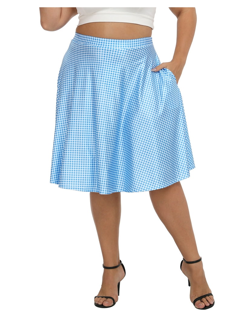 HDE Women's Plus Size Midi Knee Length Skater Skirt with