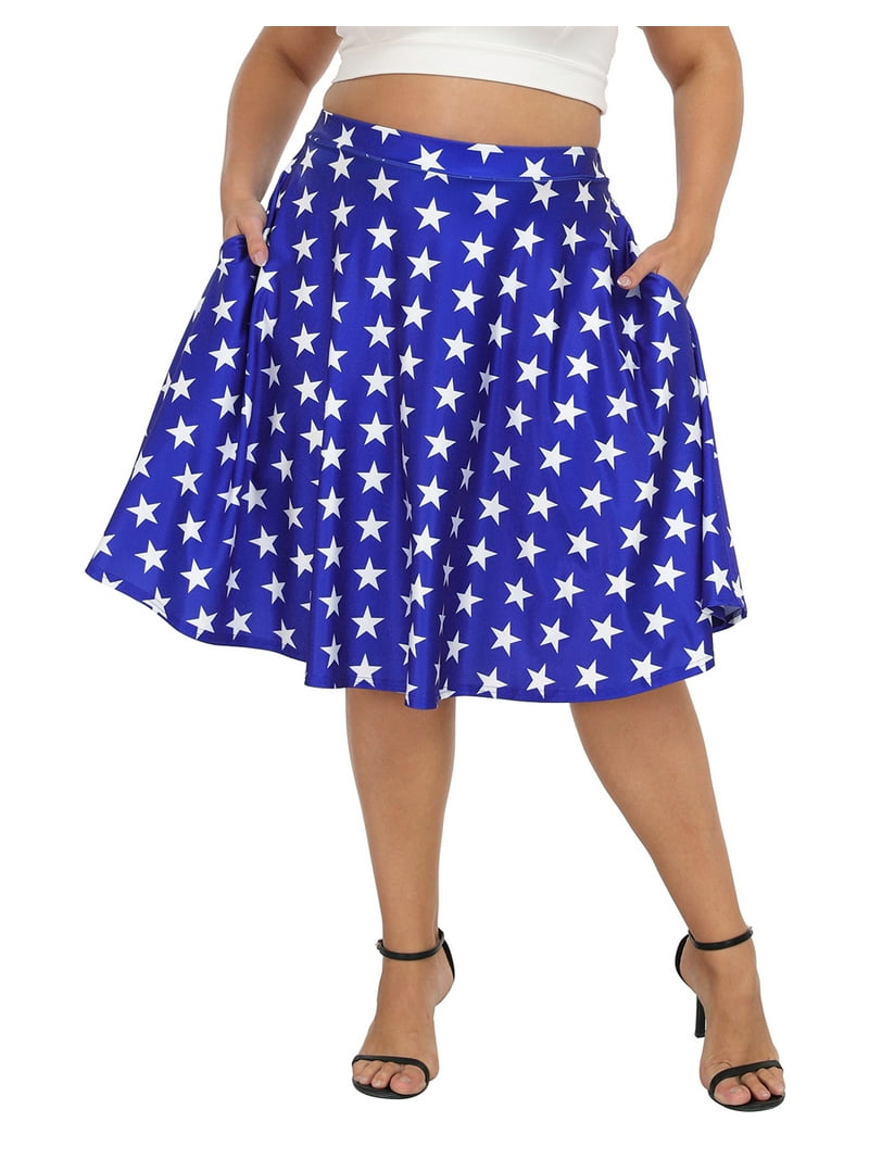 HDE Women's Plus Size Midi Knee Length Skater Skirt with Pockets