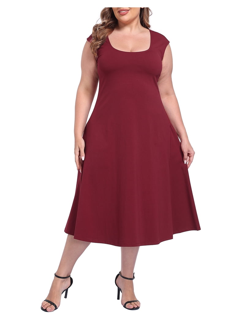 midi flattering summer dresses for plus size Women's Plus Size Floral Midi Dress Summer Ruffle Sleeve Belted Casual Dress with Pockets