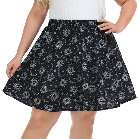 HDE Women's Plus Size Mini Skater Skirt with Elastic Waist Celestial Sun - XL