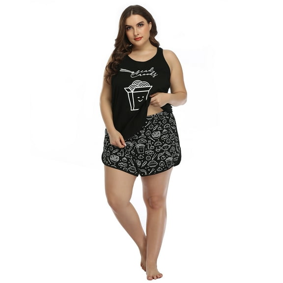 HDE Women's Plus Size Pajama Set Tank Top and Shorts Sleepwear PJ Sets (Send Noods, 1X)