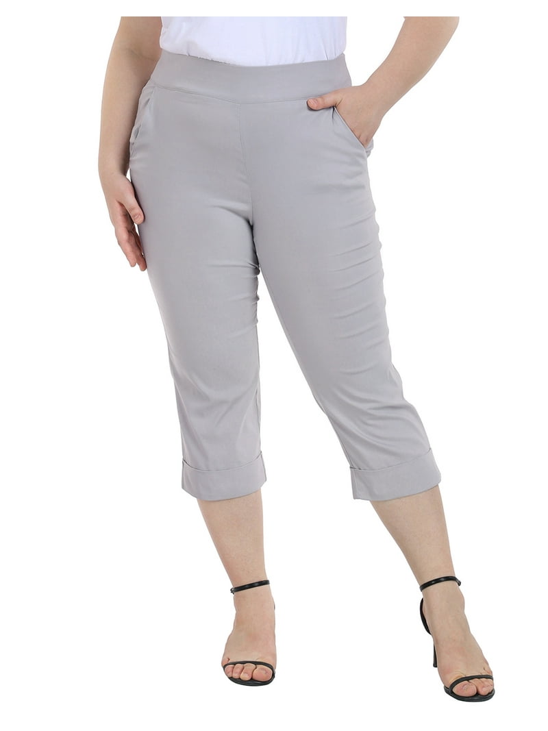 パンツ draw drawers capri pants (gray) HDE Women's Plus Size Elastic Waist Stretch Capri Pants, Tummy