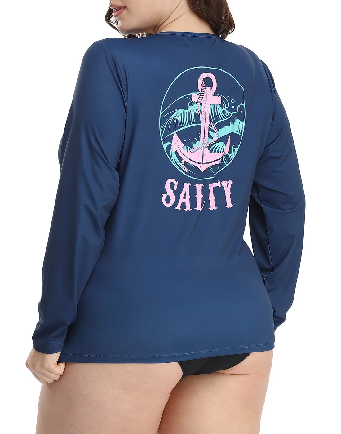 HDE Women s Plus Size Rash Guard UPF 50 Long Sleeve Swim Top Salty 2X Walmart