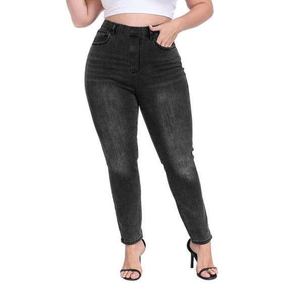 HDE Women's Plus Size Skinny Jeans Pull On Stretch Denim Jegging with Pockets Black - 4X