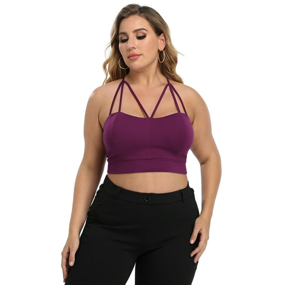 HDE Women's Plus Size Spaghetti Strap Cami Bralette Bustier Crop Top Burgundy Purple - 2X