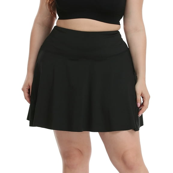 HDE Women's Plus Size Tennis Skort Pleated Skirt with Shorts Black 1X