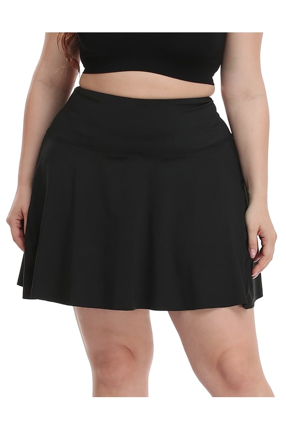 Women's Plus Size Tennis Skort Pleated Skirt with Shorts Black 1X