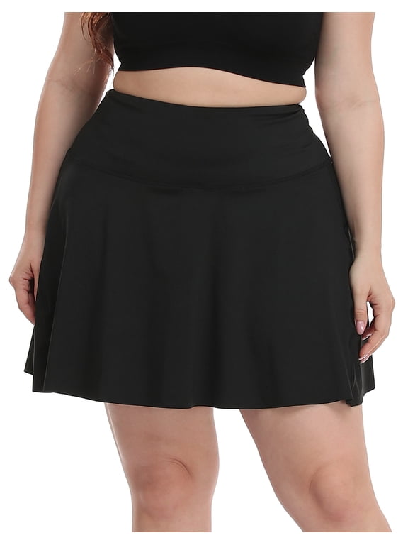Women's Plus Size Tennis Skort Pleated Skirt with Shorts Black 4X