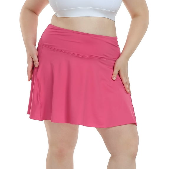 HDE Women's Plus Size Tennis Skort Pleated Skirt with Shorts Hot Pink 1X