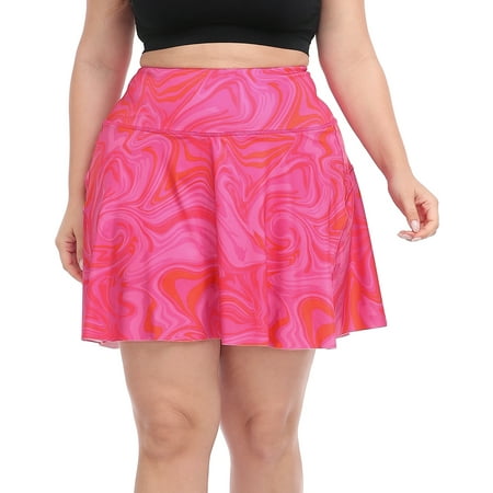 HDE Women's Plus Size Tennis Skort Pleated Skirt with Shorts Pink Swirls 2X