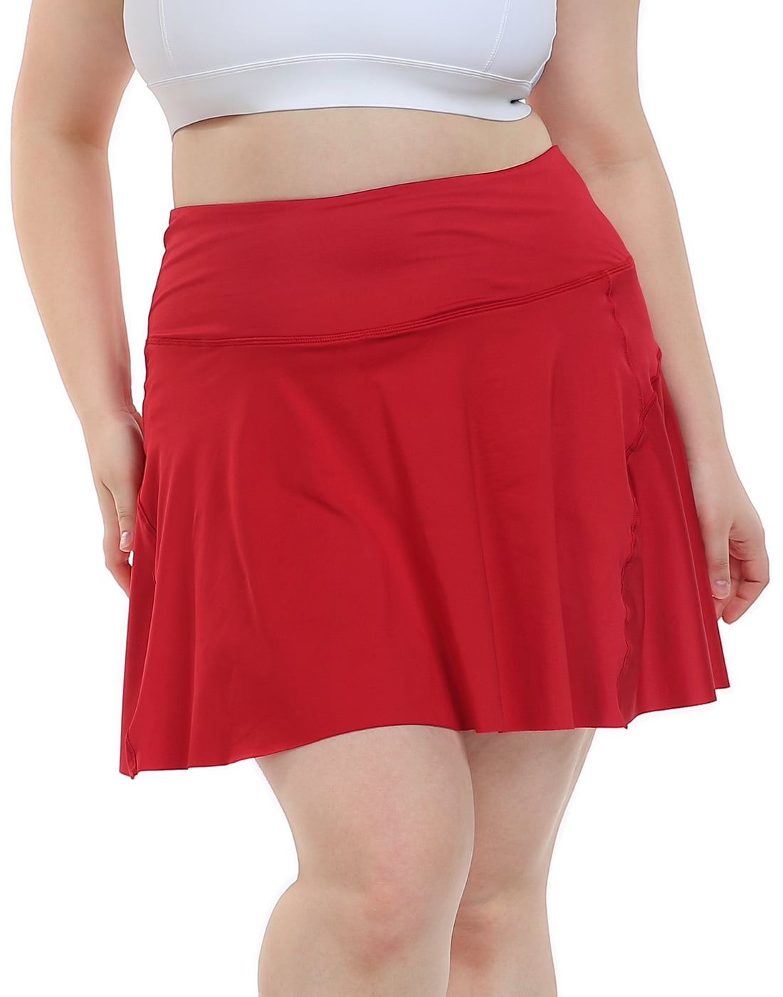 HDE Women's Plus Size Tennis Skort Pleated Skirt with Shorts Red