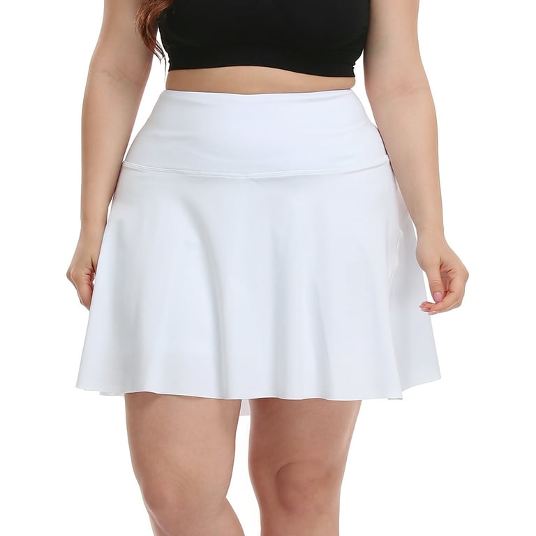 HDE Women's Plus Size Tennis Skort Pleated Skirt with Shorts White