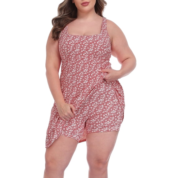 HDE Women's Plus Size Tennis Workout Dress with Built-in Easy Shorts and Bra Strawberry Floral - 18