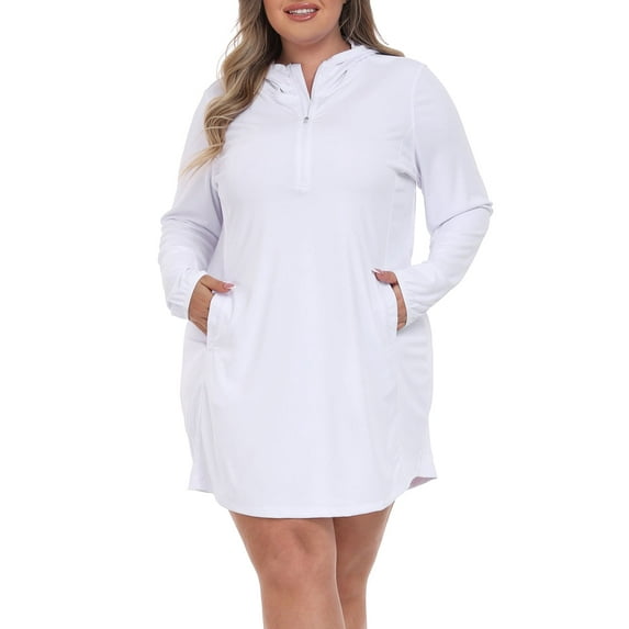HDE Women's Plus Size UPF 50 Swim Coverup Dress with Hood White 4X