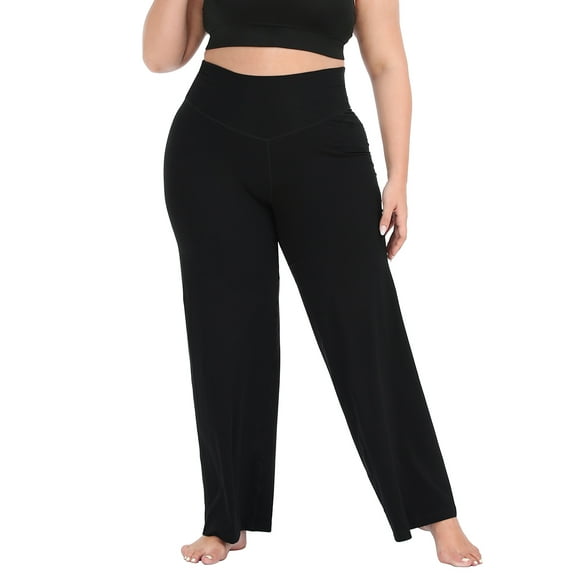 HDE Women's Plus Size Yoga Pants High Waisted Wide Leg Leggings Black 5X